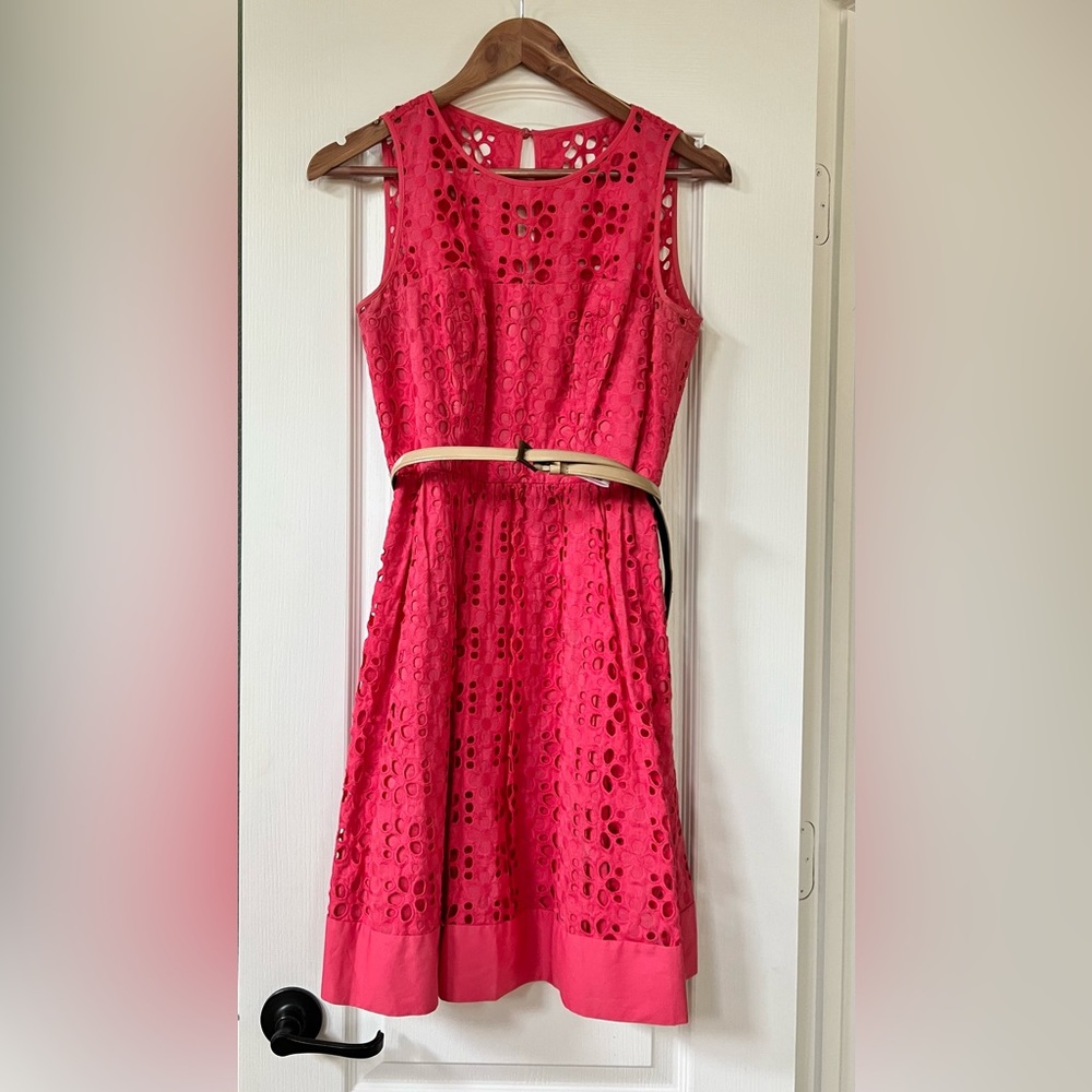 Coral pink eyelet dress with belt